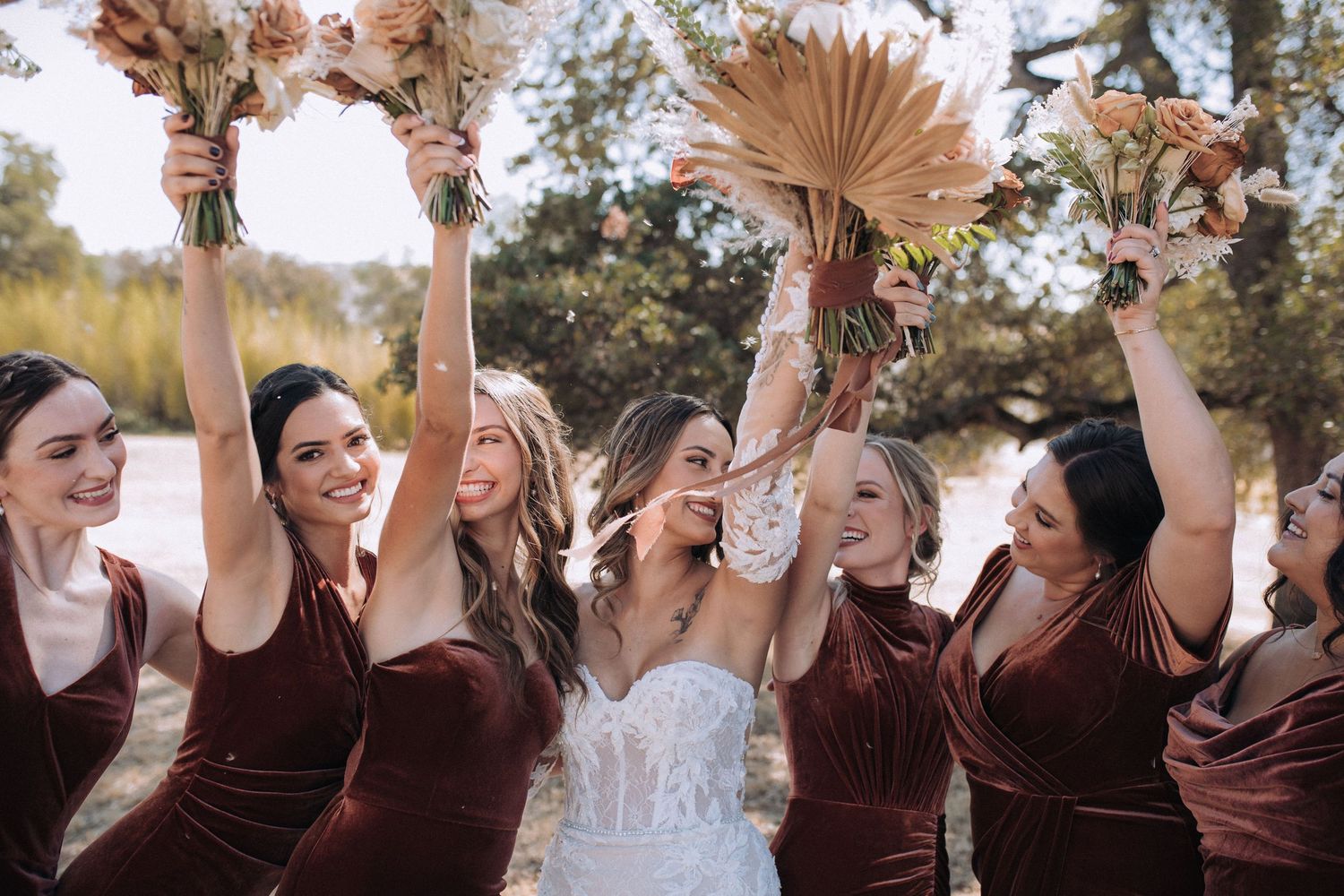 Bridesmaids and bride celebrating together at a Spokane wedding