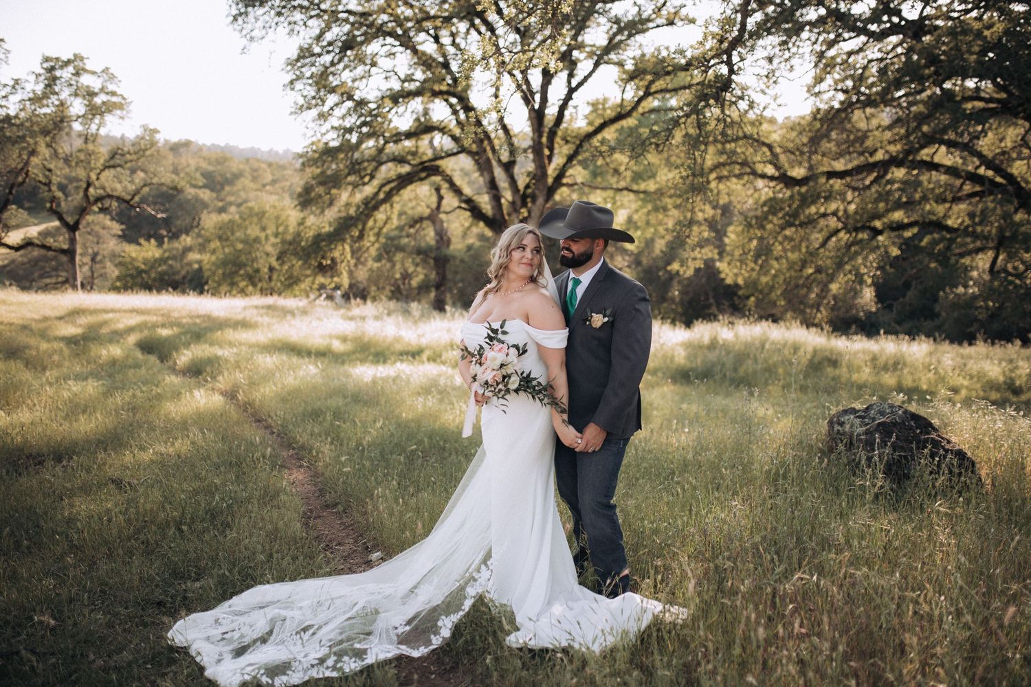 Bride and groom celebrating their wedding in Northern California with scenic views