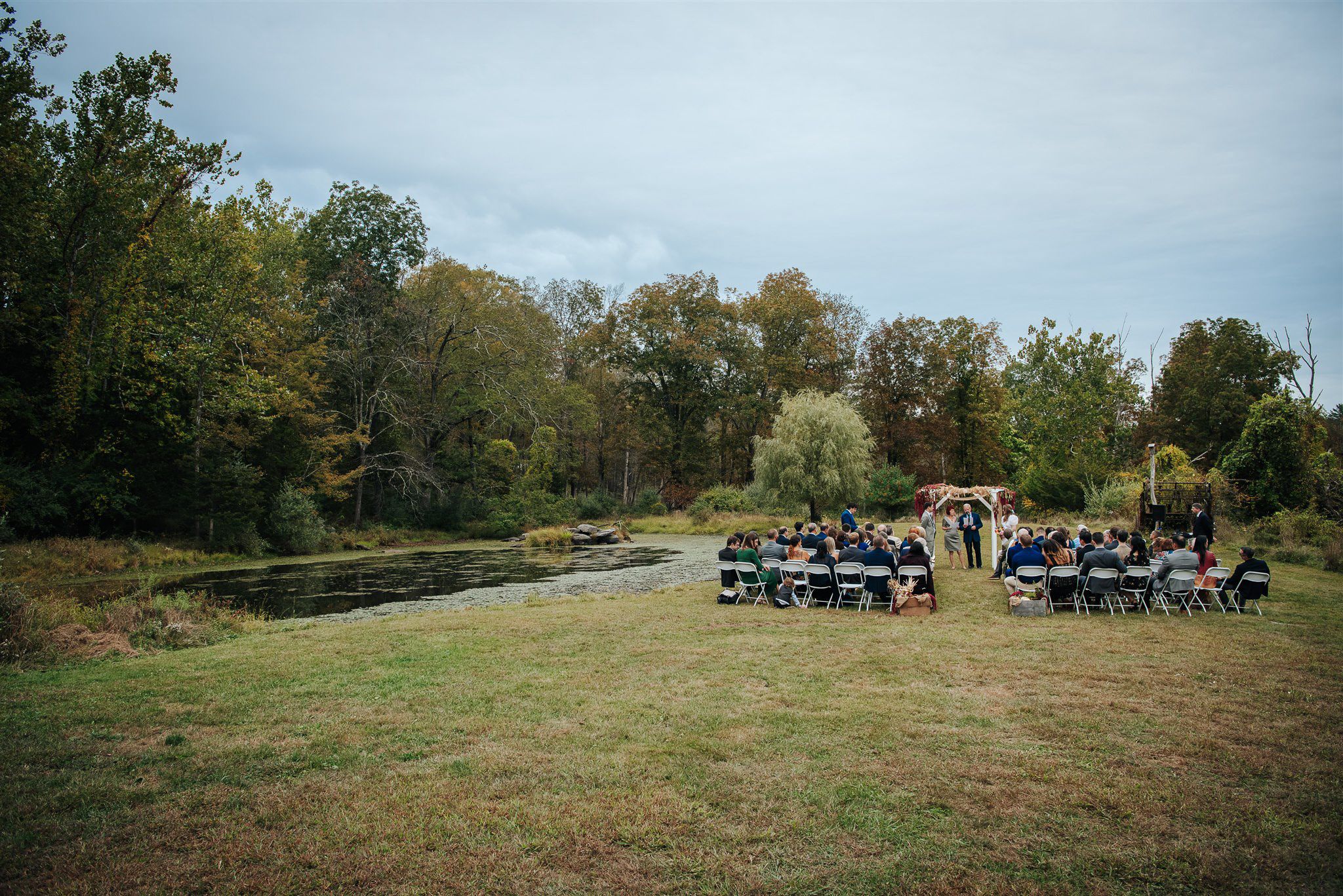 wedding ceremony and green grass on an autumn day.