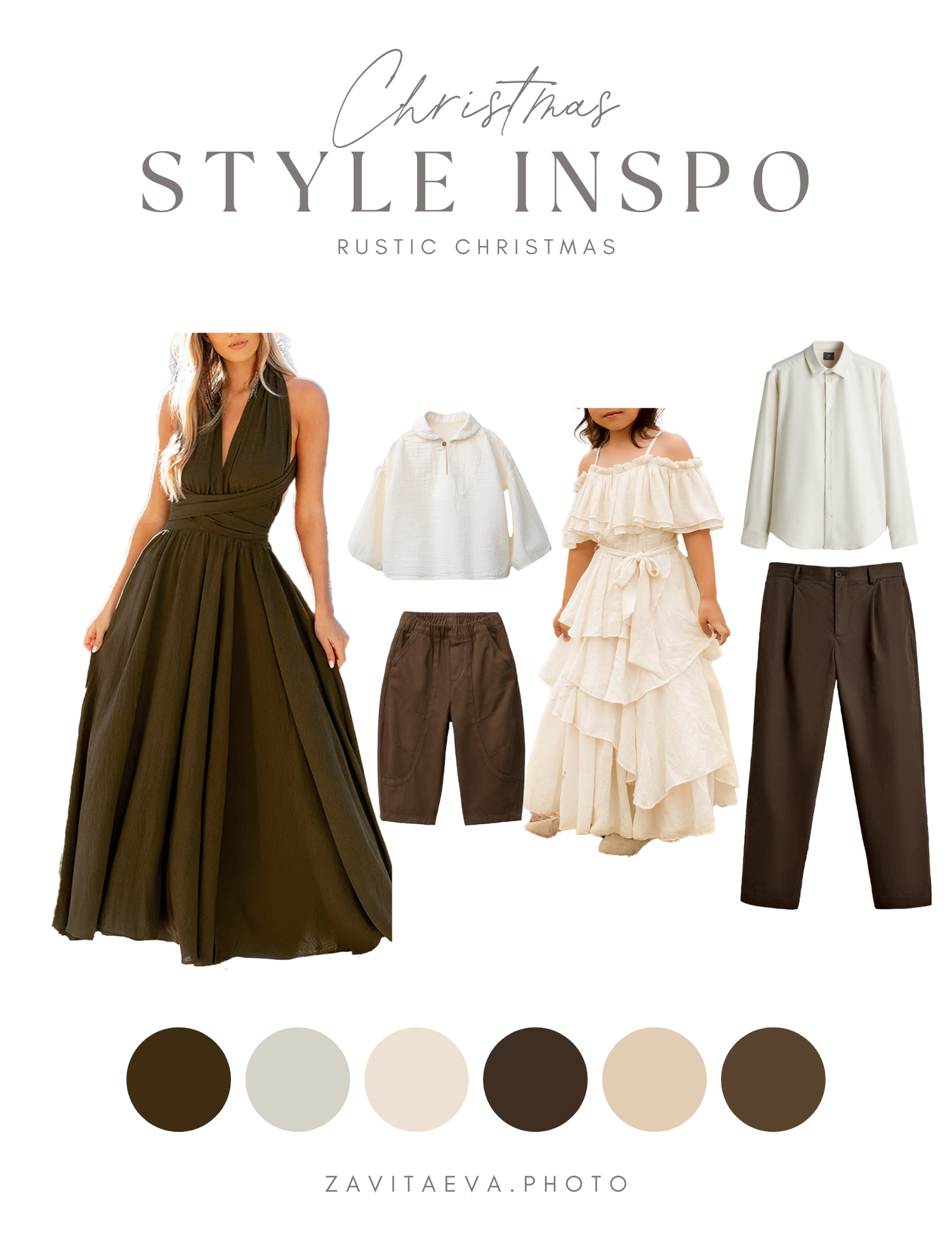 Neutral pink and cream colored fashion mood board showing coordinated winter outfits and cozy knit pieces.