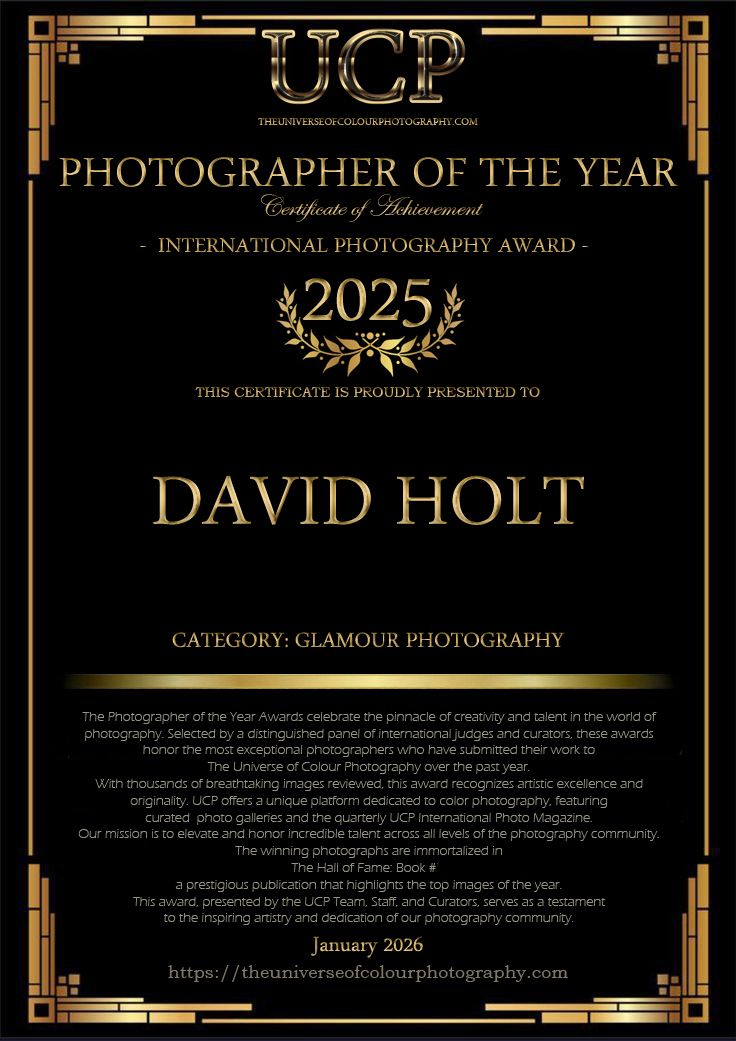 David G Holt Photography - Elegant gold and black certificate design for Photographer of the Year award in glamour photography.