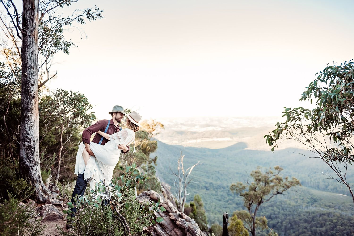 epic adventure elopement session at sunset on a mountain in the cathedral ranges
