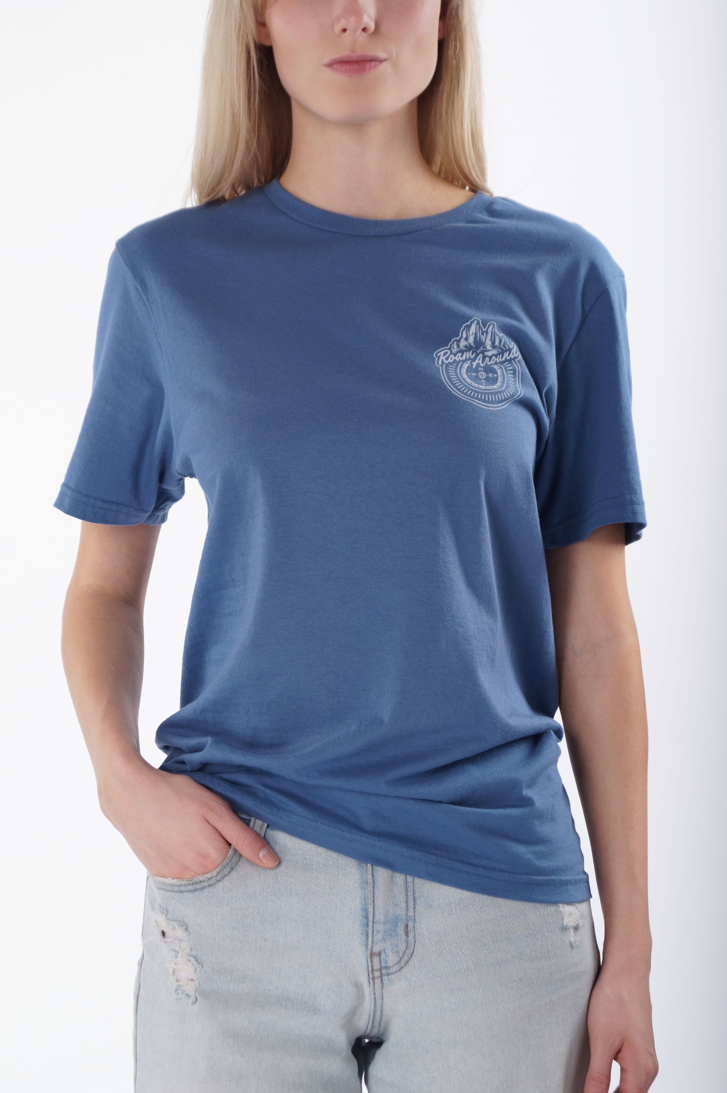 Casual graphic tee photography with a female model