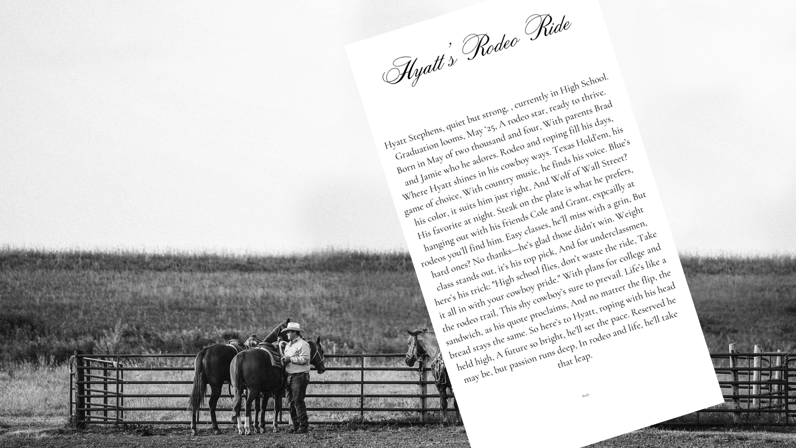Letter and old photograph composition against rustic ranch landscape background.