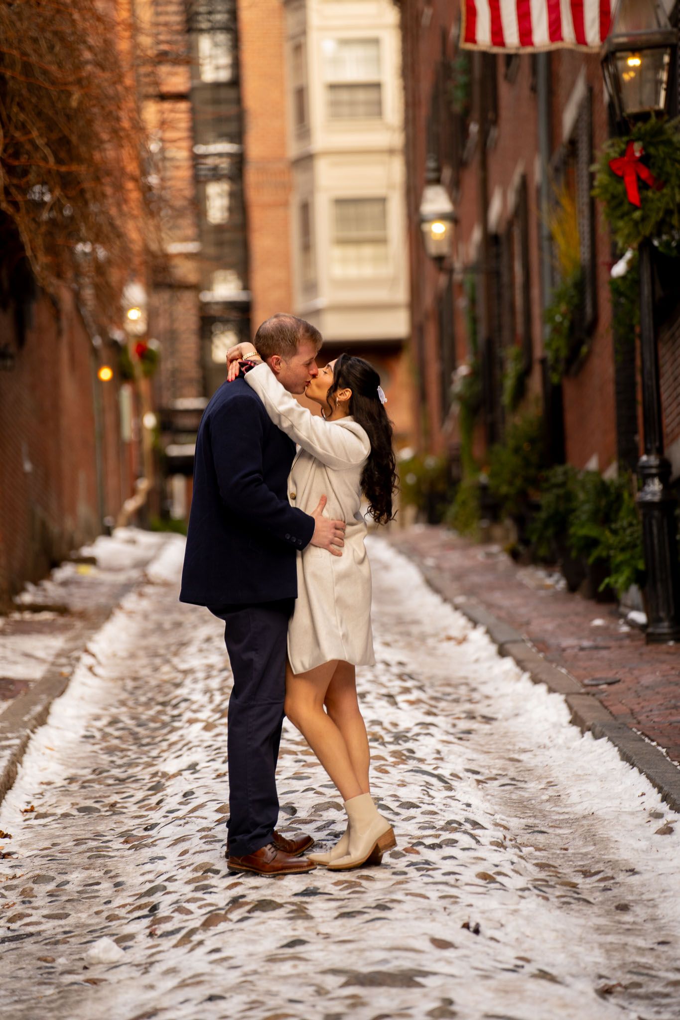 Couples photography session | Acorn St. - Boston-MA Christmas engagement photoshoot.