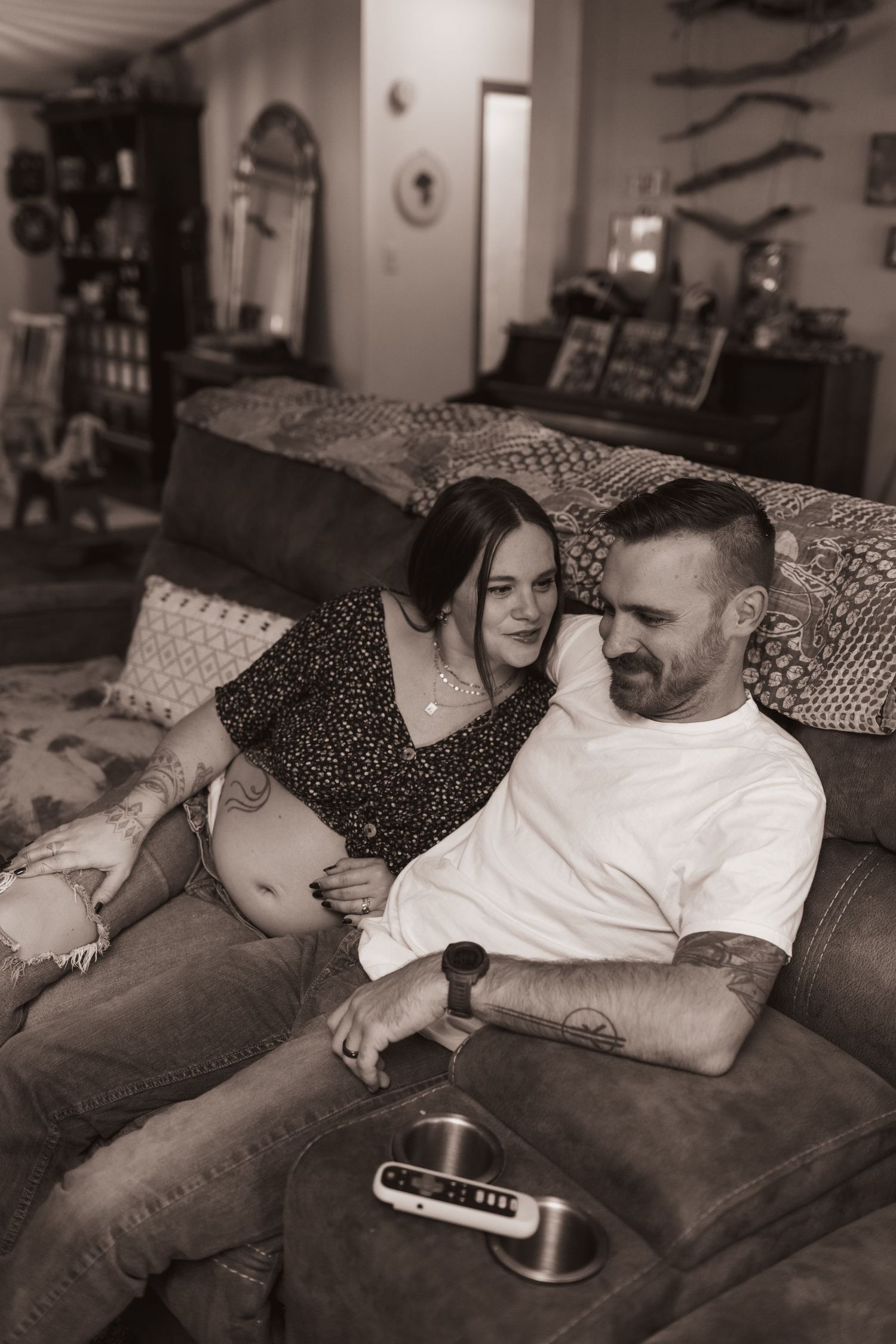 Family time in living room during a lifestyle shoot at their home near Middletown, OH. Photographed by Vicci Photo of Dayton, OH