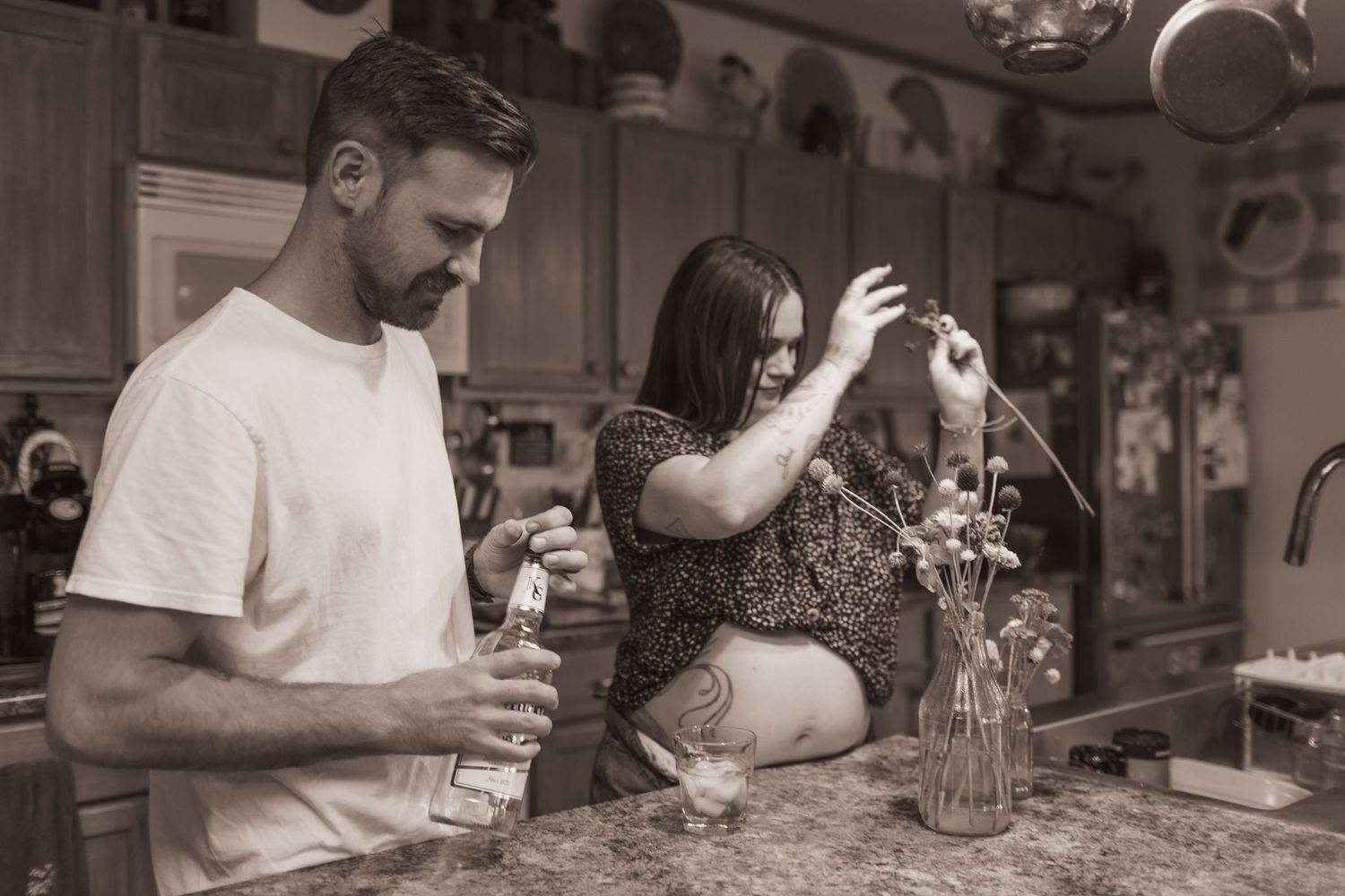 Family in kitchen during a lifestyle shoot at their home near Middletown, OH. Photographed by Vicci Photo of Dayton, OH