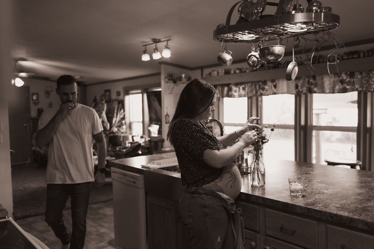 Family in kitchen during a lifestyle shoot at their home near Middletown, OH. Photographed by Vicci Photo of Dayton, OH