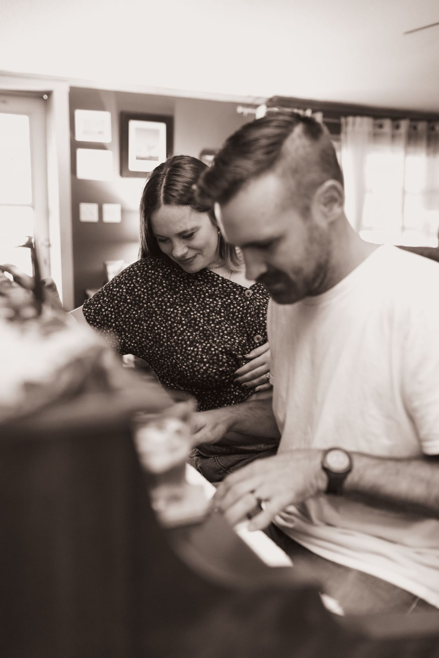 Family plays the piano during a lifestyle shoot at their home near Middletown, OH. Photographed by Vicci Photo of Dayton, OH