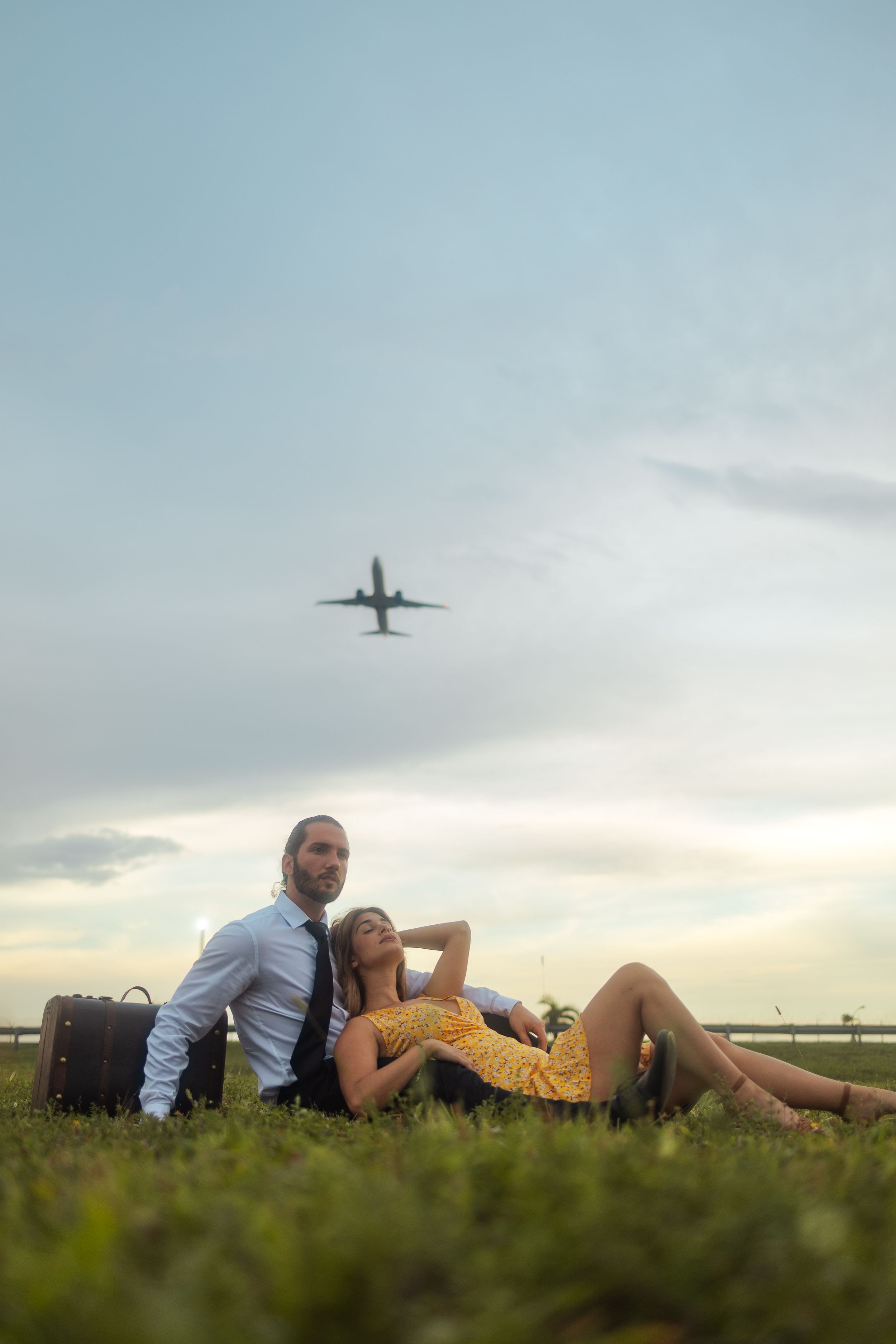 Unique Miami couples session with airplane flyover, cinematic engagement photography styled for Instagram by MannyPortraits.