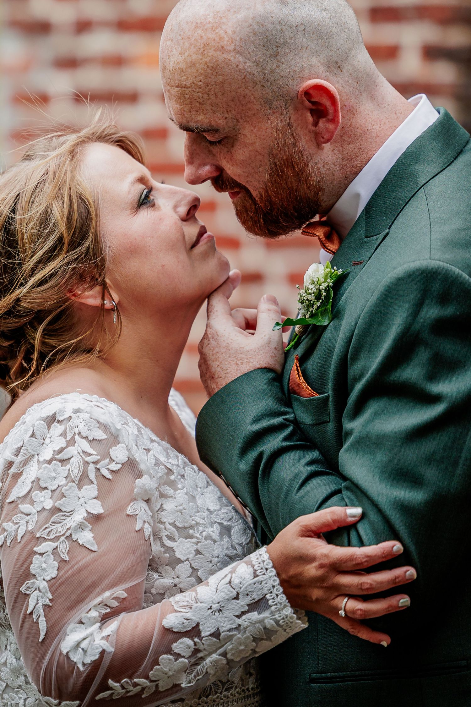A tender wedding moment captured in progressive frames showing the couple embracing and sharing a romantic kiss.