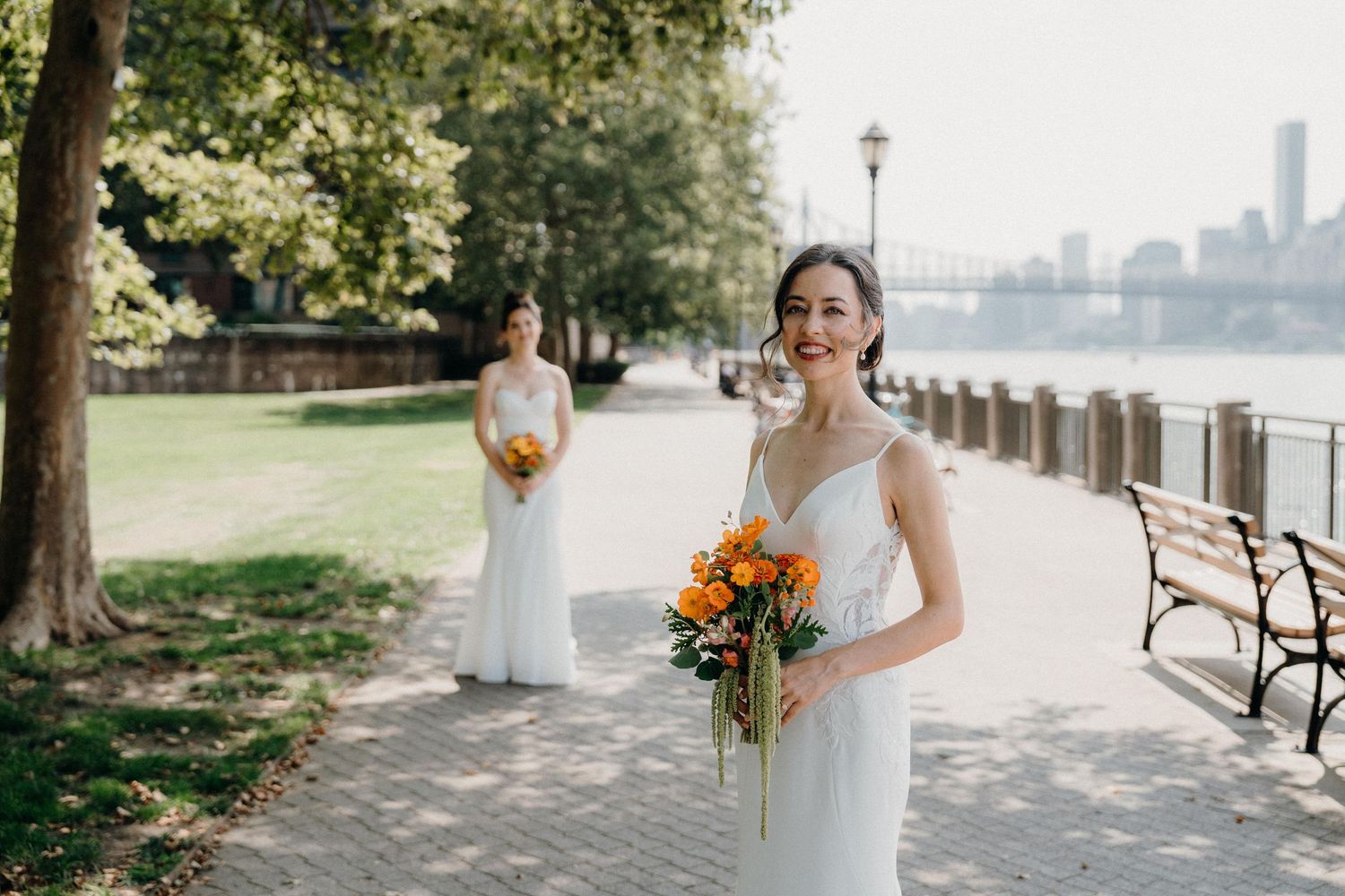 A waterfront wedding ceremony portrait at The Sanctuary Roosevelt Island NYC