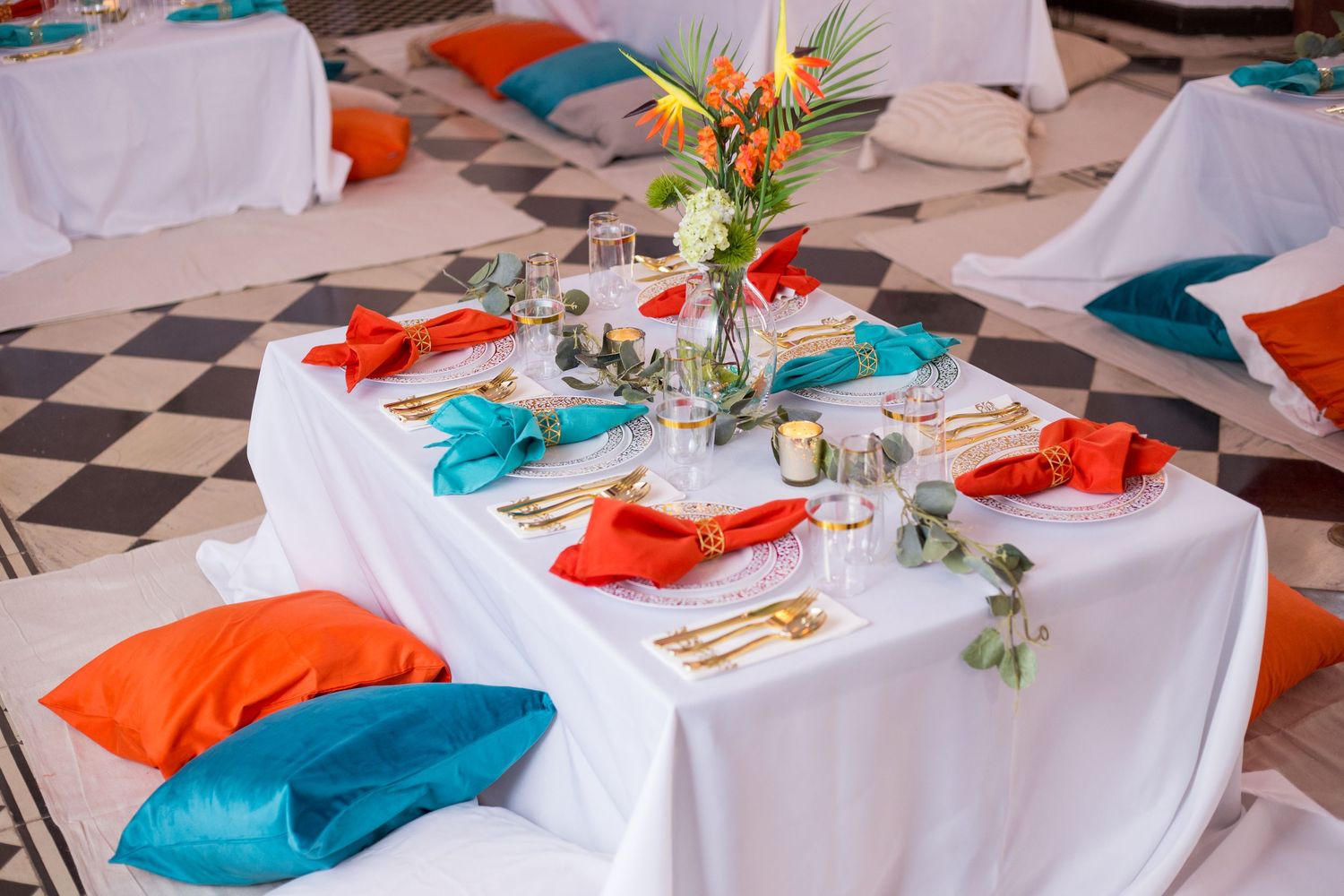 Surprise wedding. Table setting. Old San Juan, Puerto Rico.