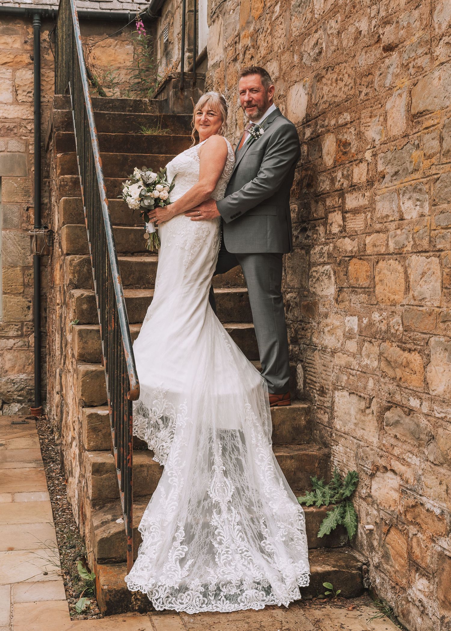 Romantic wedding portrait of bride and groom at Falkland Estate by Fife wedding photographer