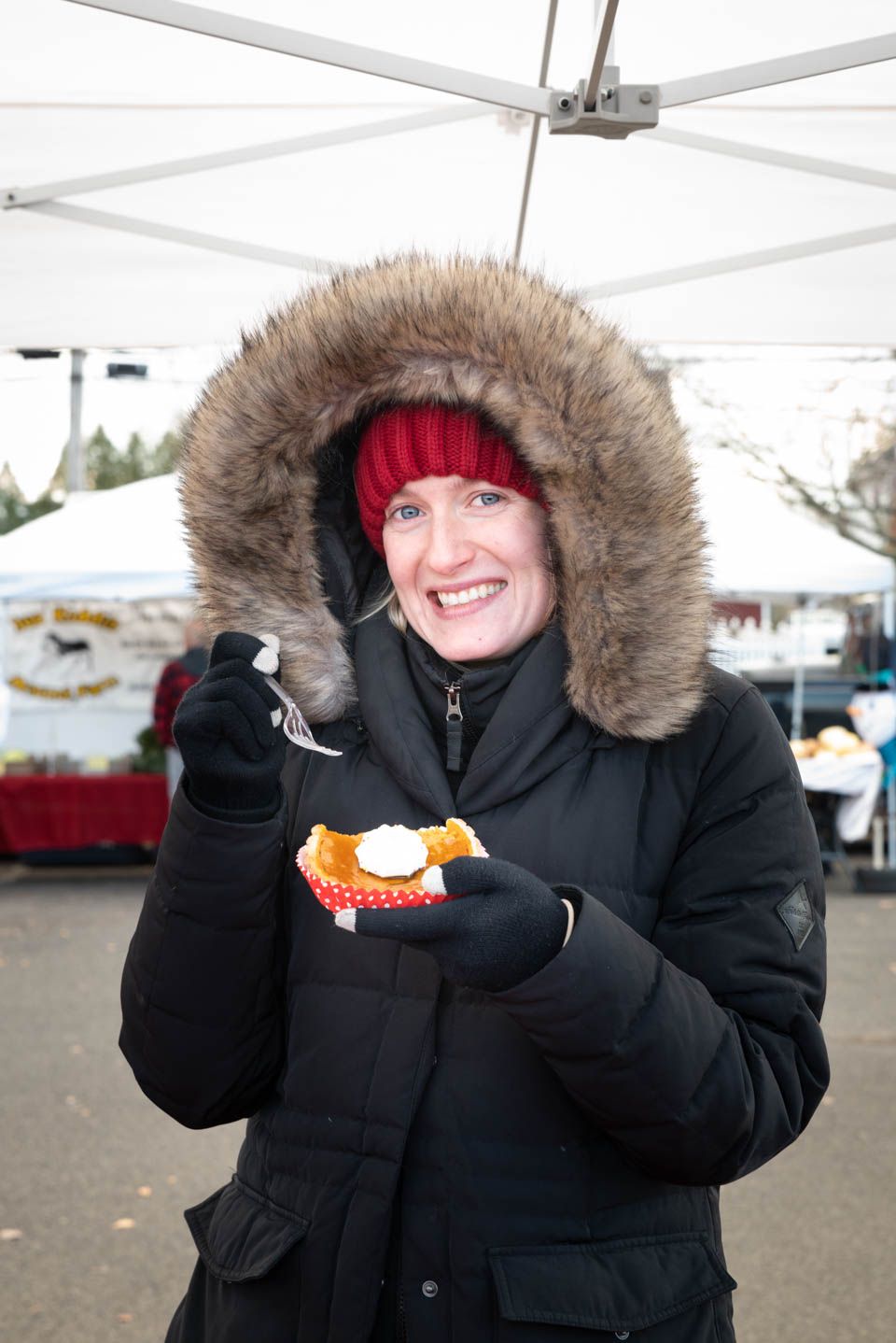 Pixs By Tina captures a woman enjoying a slice of pumpkin pie at the Lansdale Farmer's Market.
