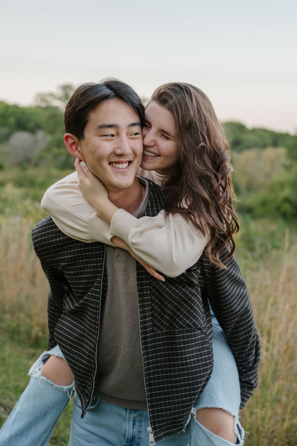 Piggyback ride engagement photo