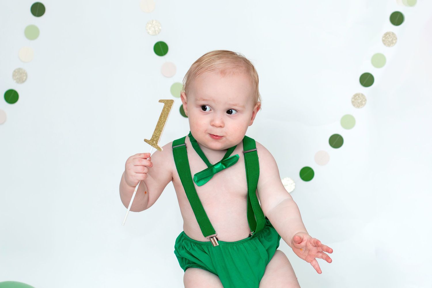 baby boy first birthday green set up cake smash Tameside photographer photography