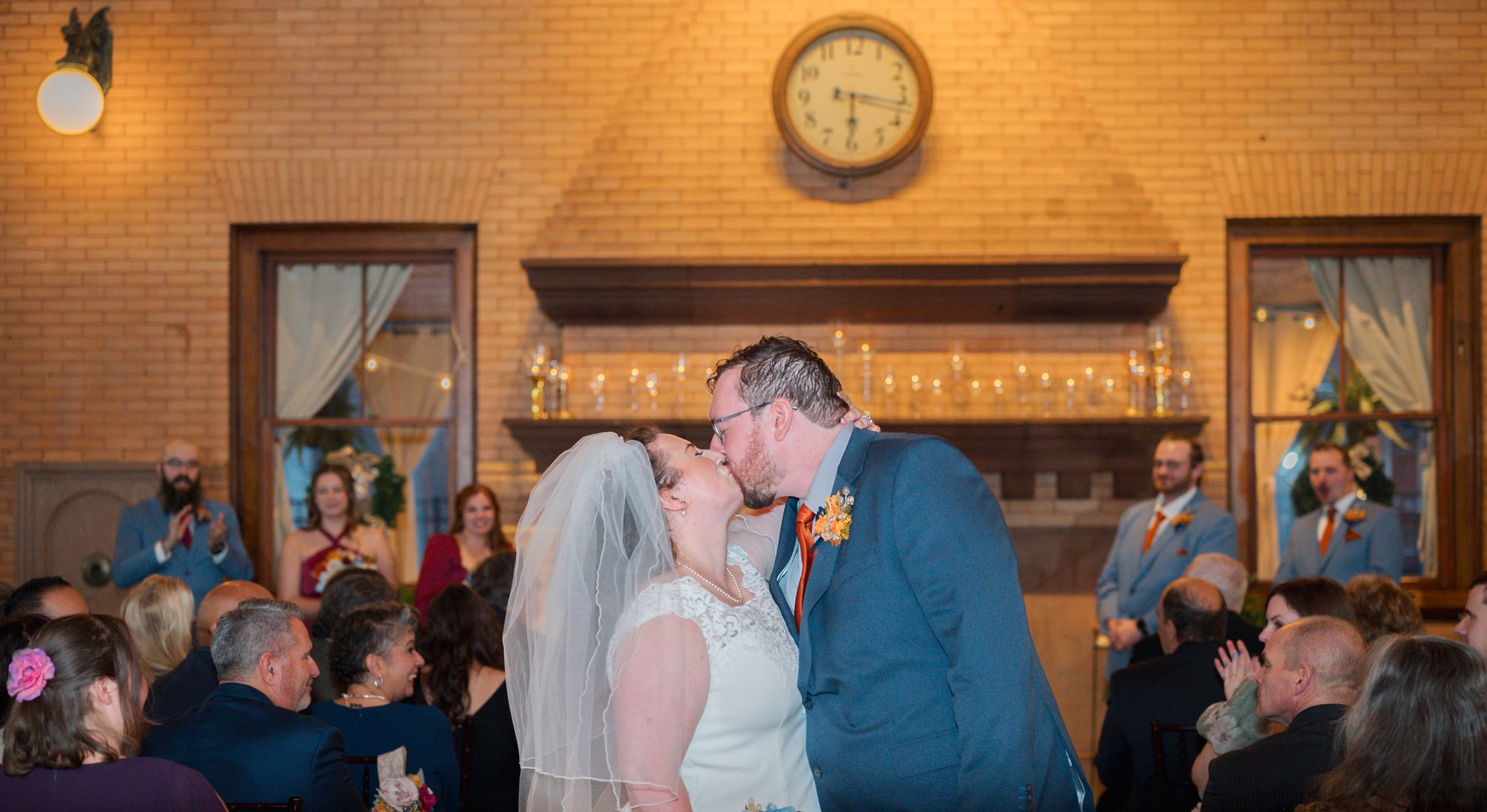 Western MA wedding with a documentary style semi candid moment at Union Station in Northampton, MA