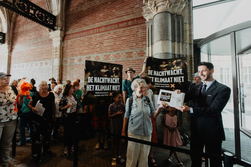 klimaatactie foto op de Rijksmuseum Amsterdam