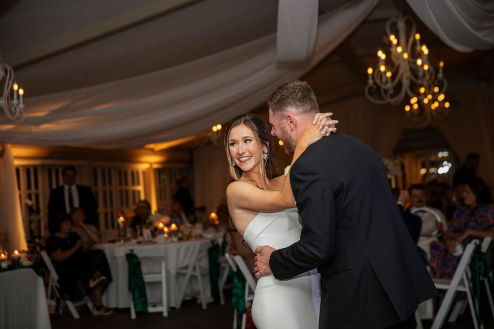 Happy bride at the first dance.