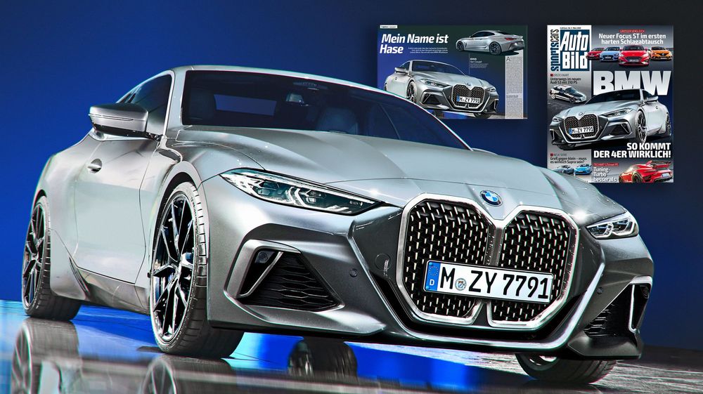 Modern BMW concept car with a large vertical illuminated kidney grille and aggressive front-end design in silver color.