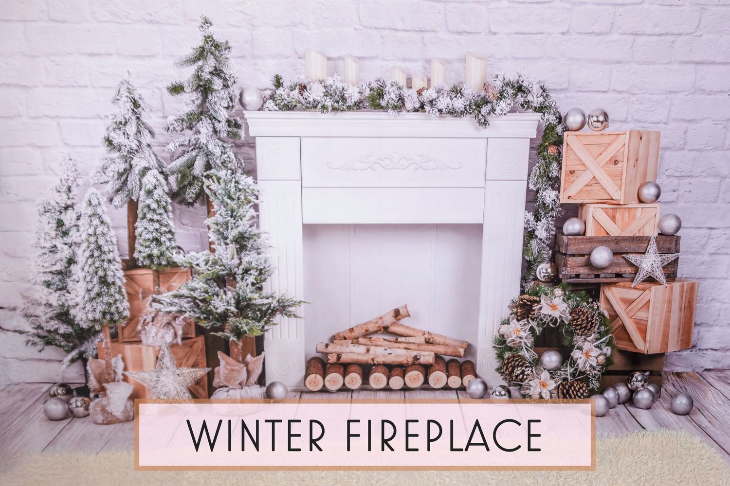 Winter Fireplace Theme - Bear and Bunny Photography