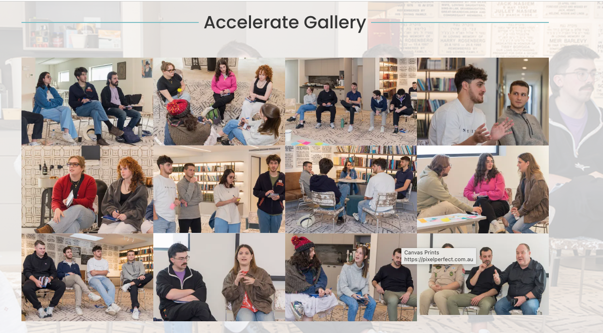 A collage of casual meeting photos showing people sitting and conversing in various indoor settings.