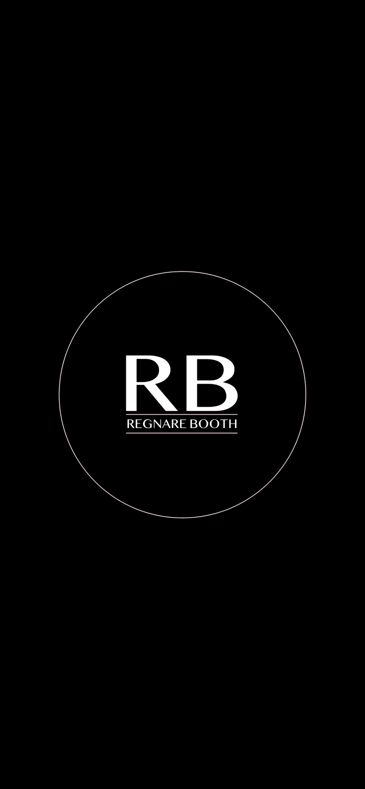Black and white logo design for 'RB Regnare Booth' on dark background.