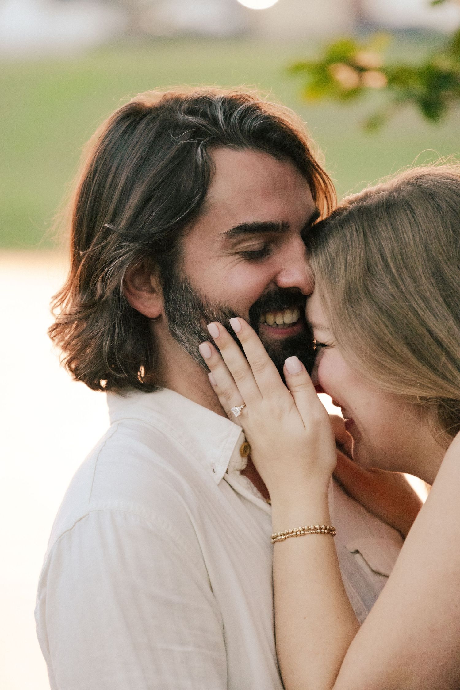 Laughing candid for engagement couple photography in Hoover Alabama