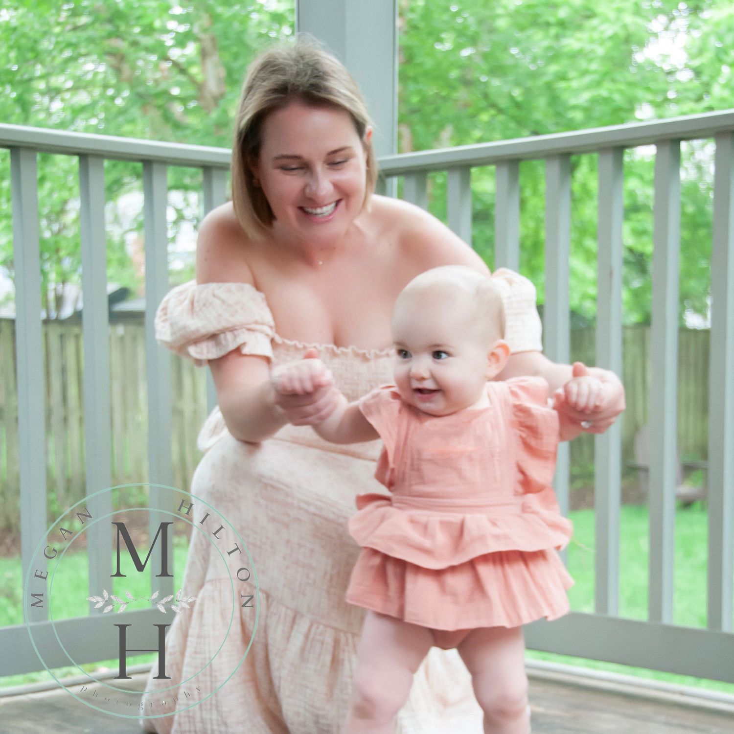 Mom and toddler girl walking outdoor image