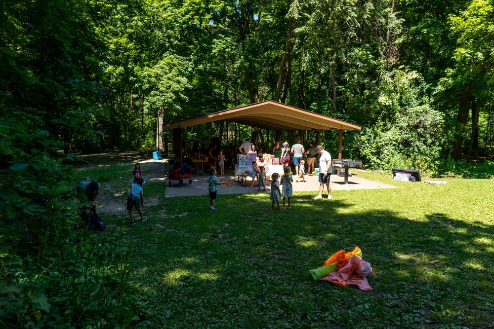 An outdoor park with an event happening