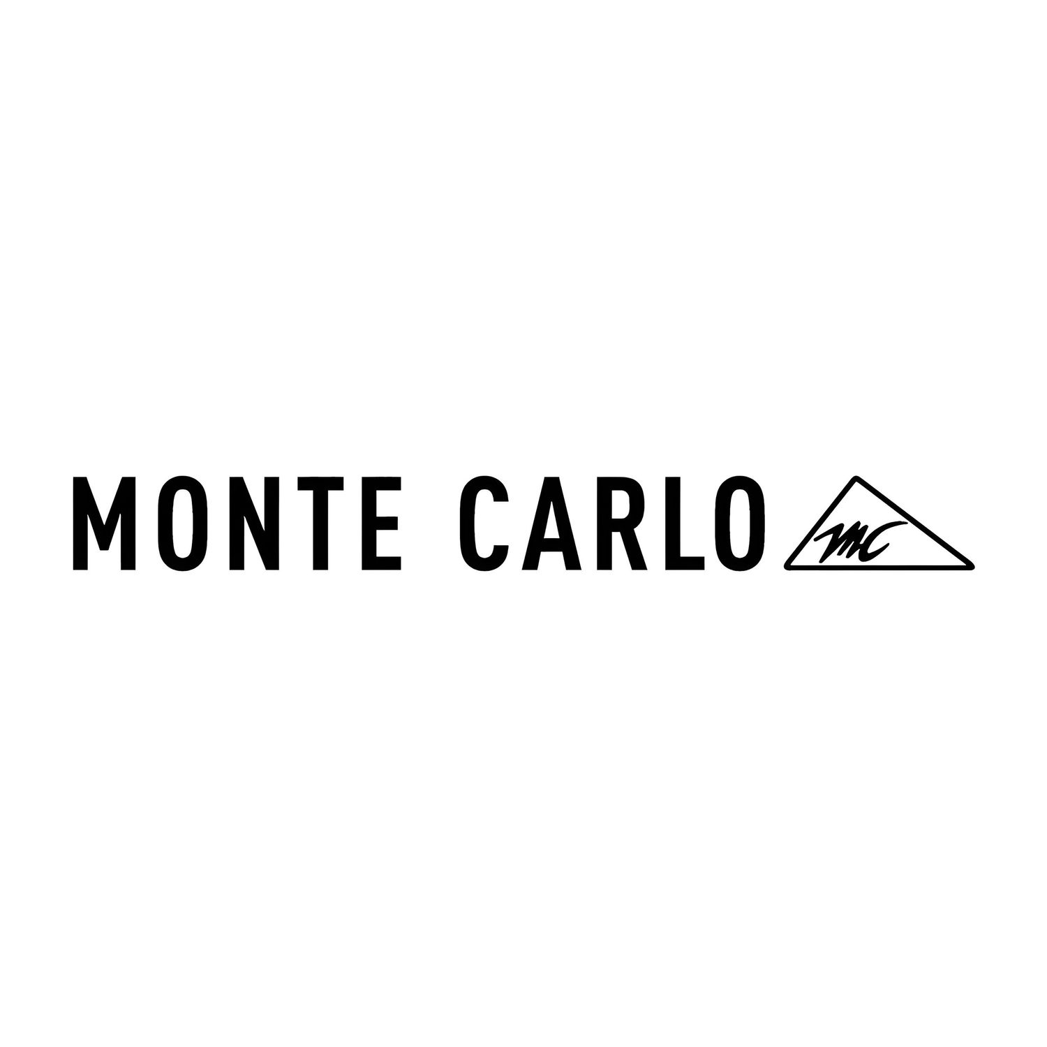 Black Monte Carlo text logo with a simple triangular mountain peak symbol in minimalist design.
