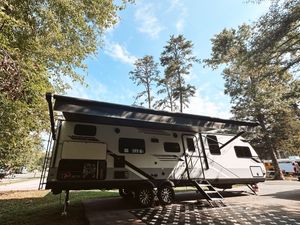 View of our camper, showcasing family comfort and travel moments by Urso Photography.