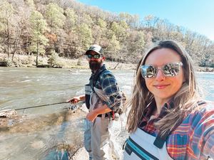 Trout Fishing with Nathan while camping at Grumpy Bear RV Resort
