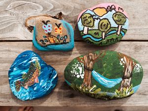 painted rocks from our camping trip to Maggie Valley, NC