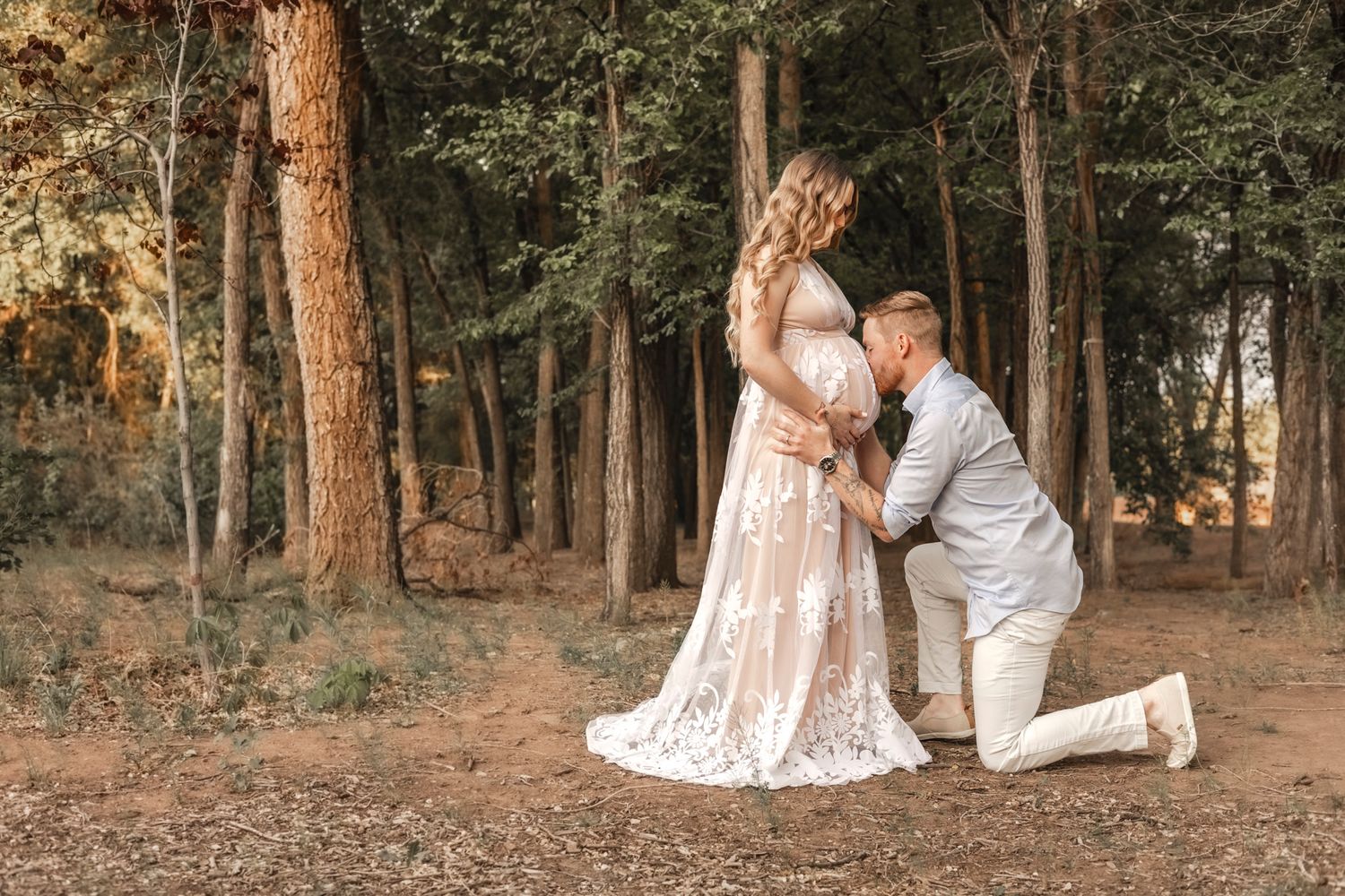 Maternity Photography Session at Sunset with glowing trees