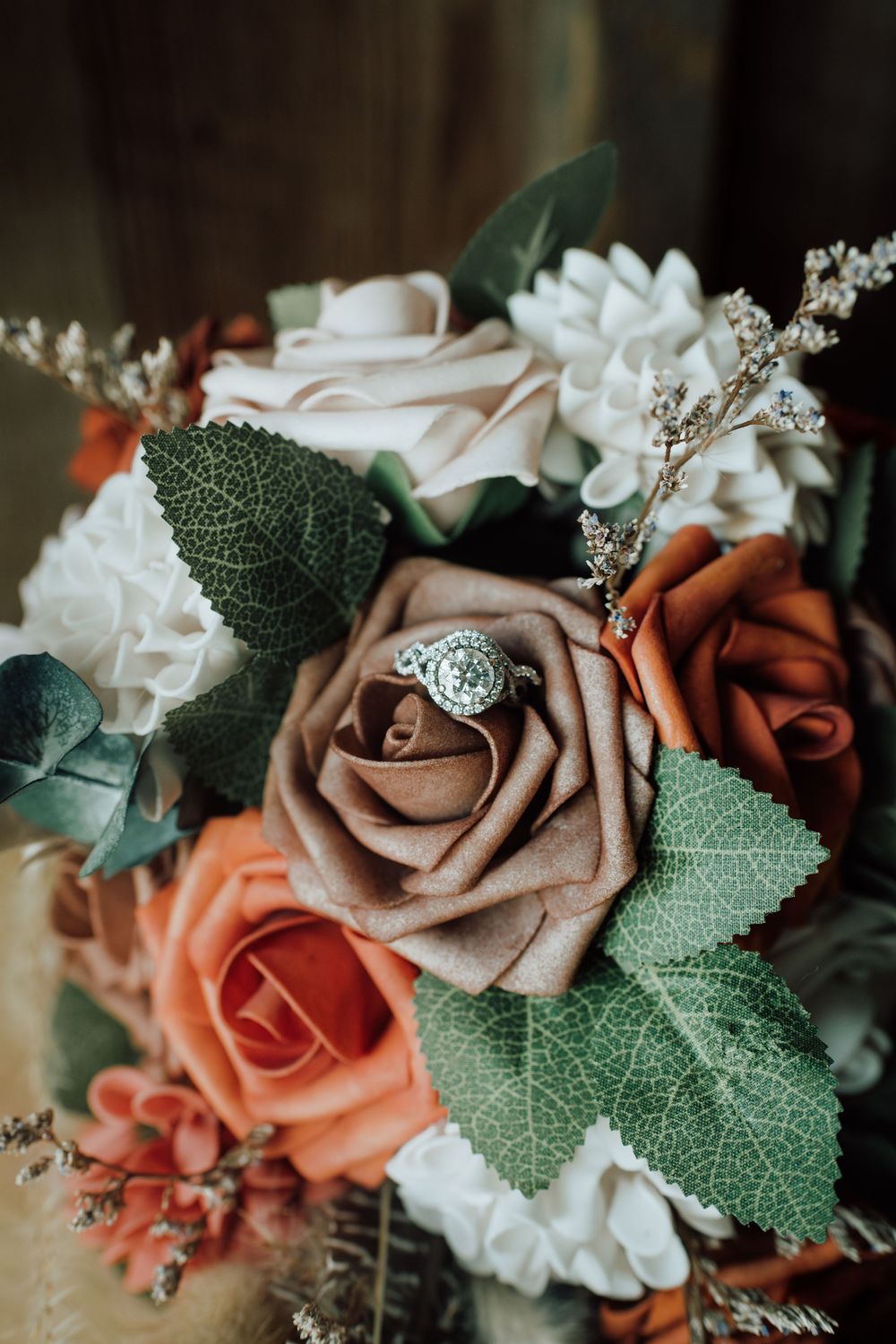 Bouquet at western-themed wedding at rustic barn in Tennessee