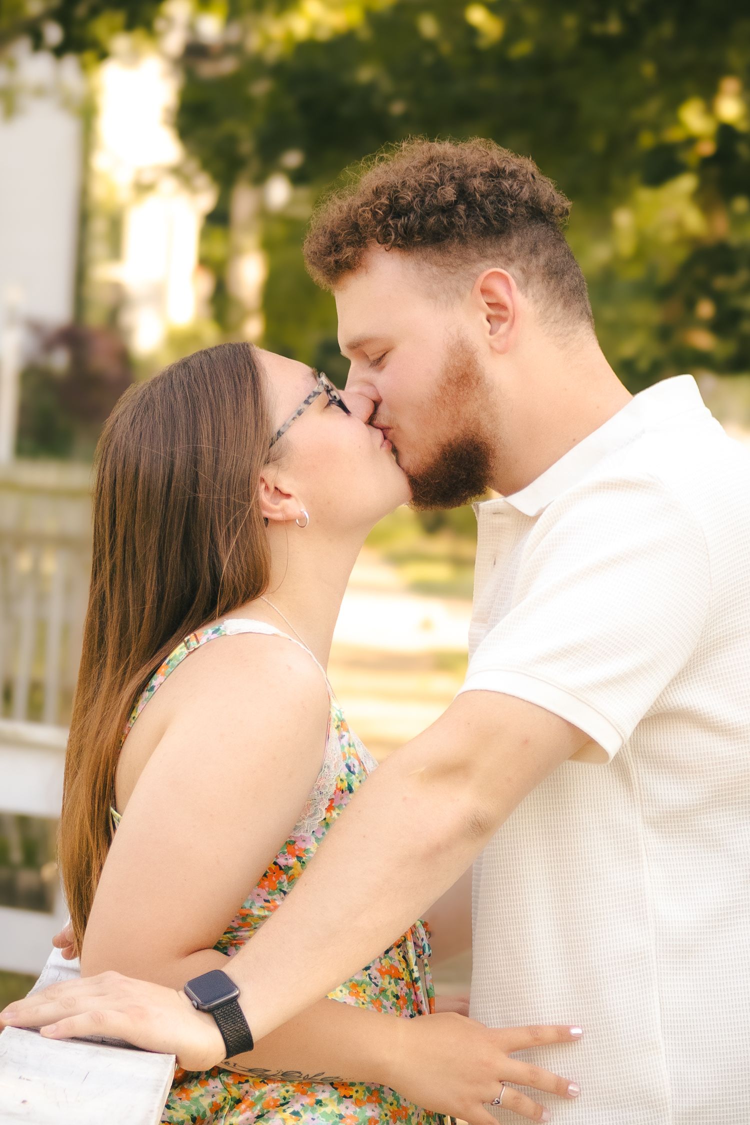 Outdoor summer engagement photos in downtown in Springfield, Illinois