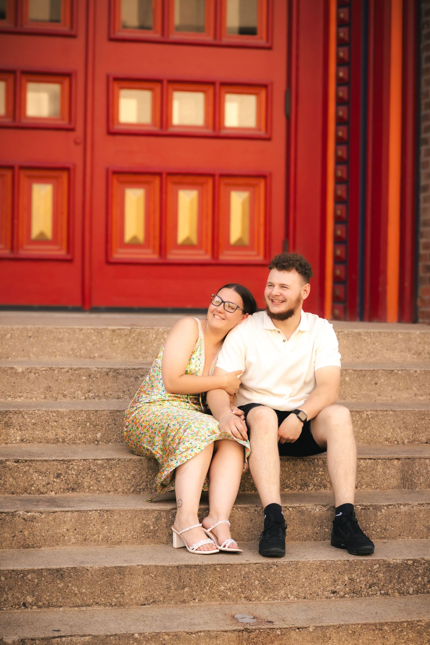 Outdoor summer engagement photos in downtown in Springfield, Illinois