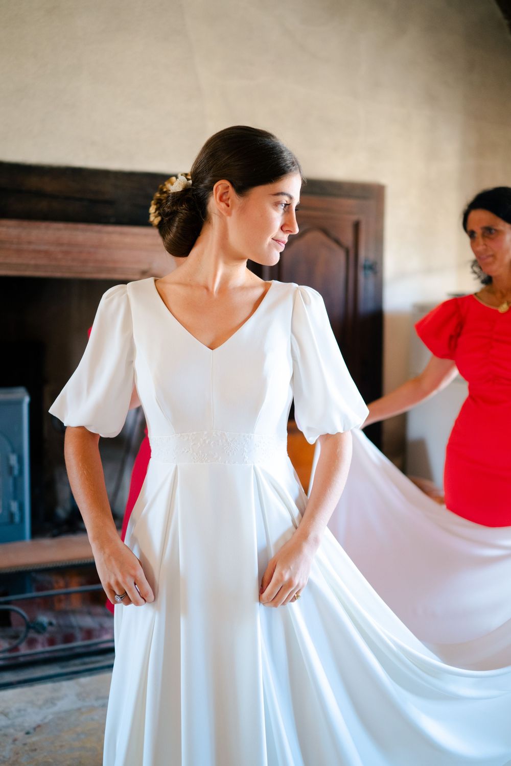 Woman in flowing white dress twirls gracefully across multiple frames creating a dreamy sequential movement study.