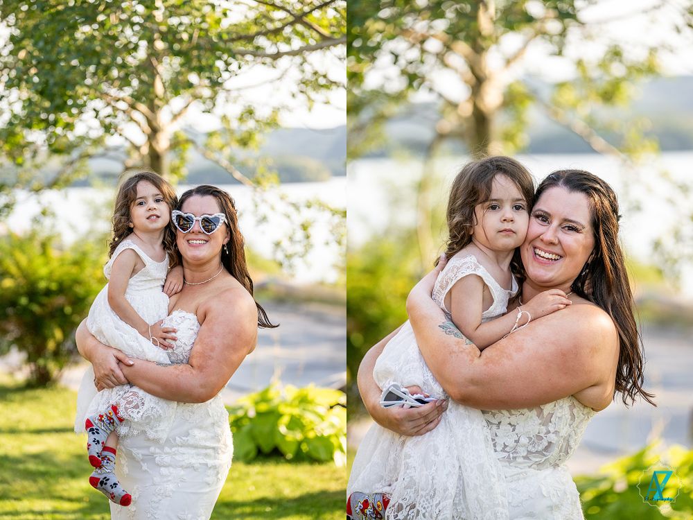 A beautiful wedding celebration moment captured in bright sunlit outdoor setting.