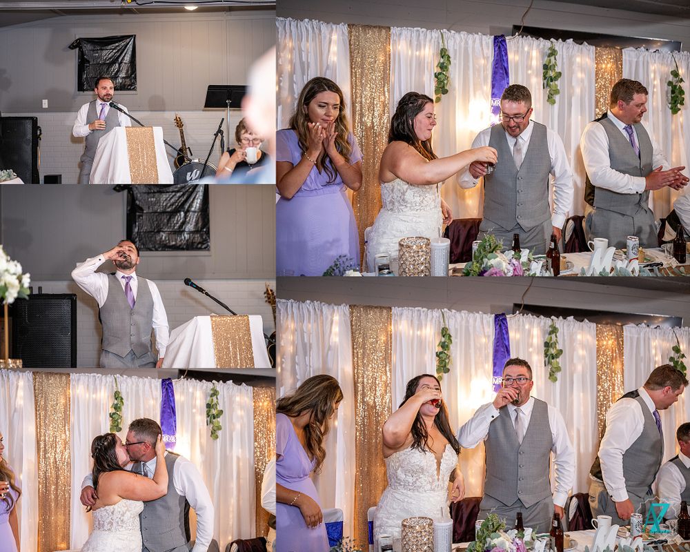 Collage of candid reception moments showing emotional reactions and celebrations.