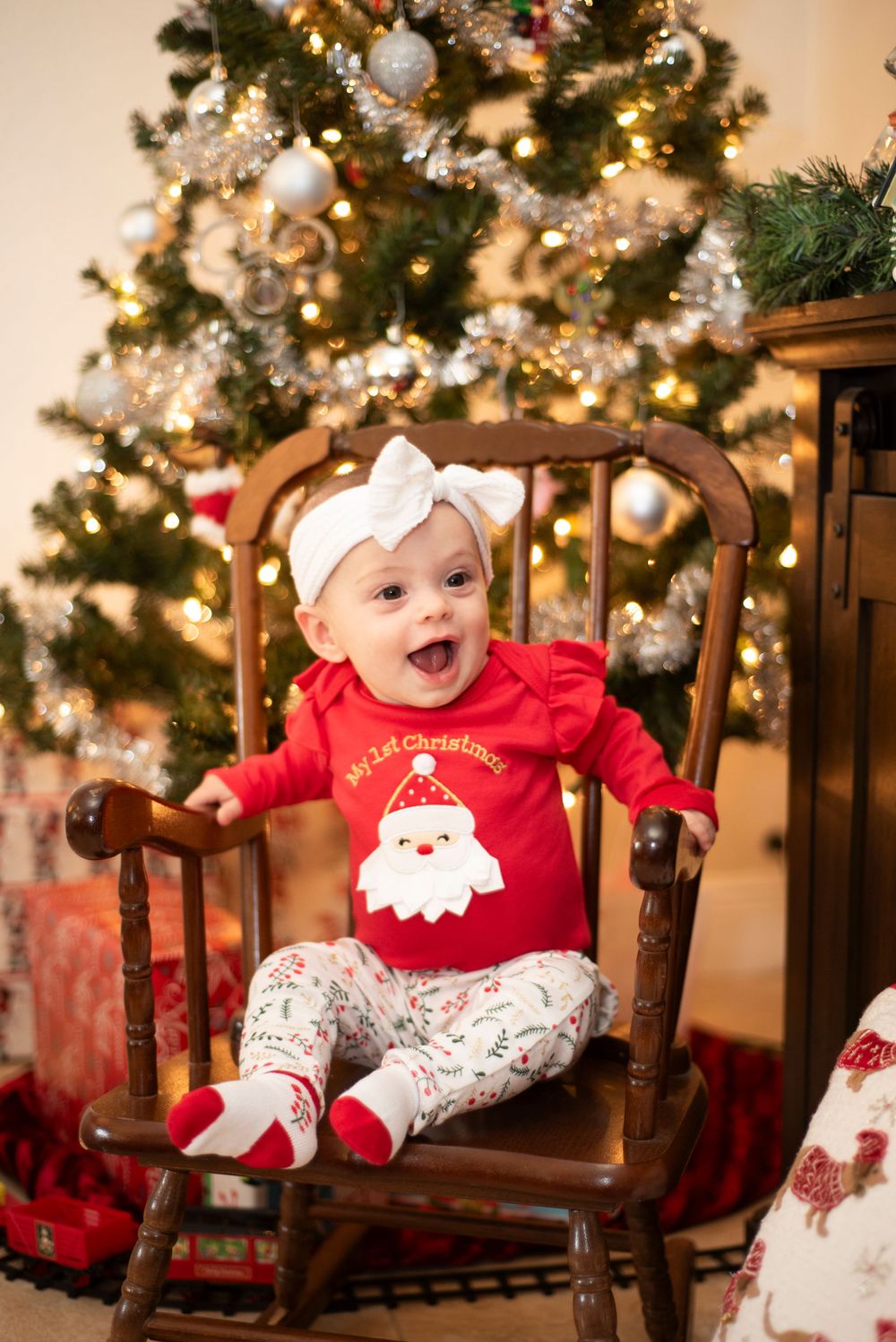 Child/Newborn inside client's home Christmas session excitement Orlando Florida