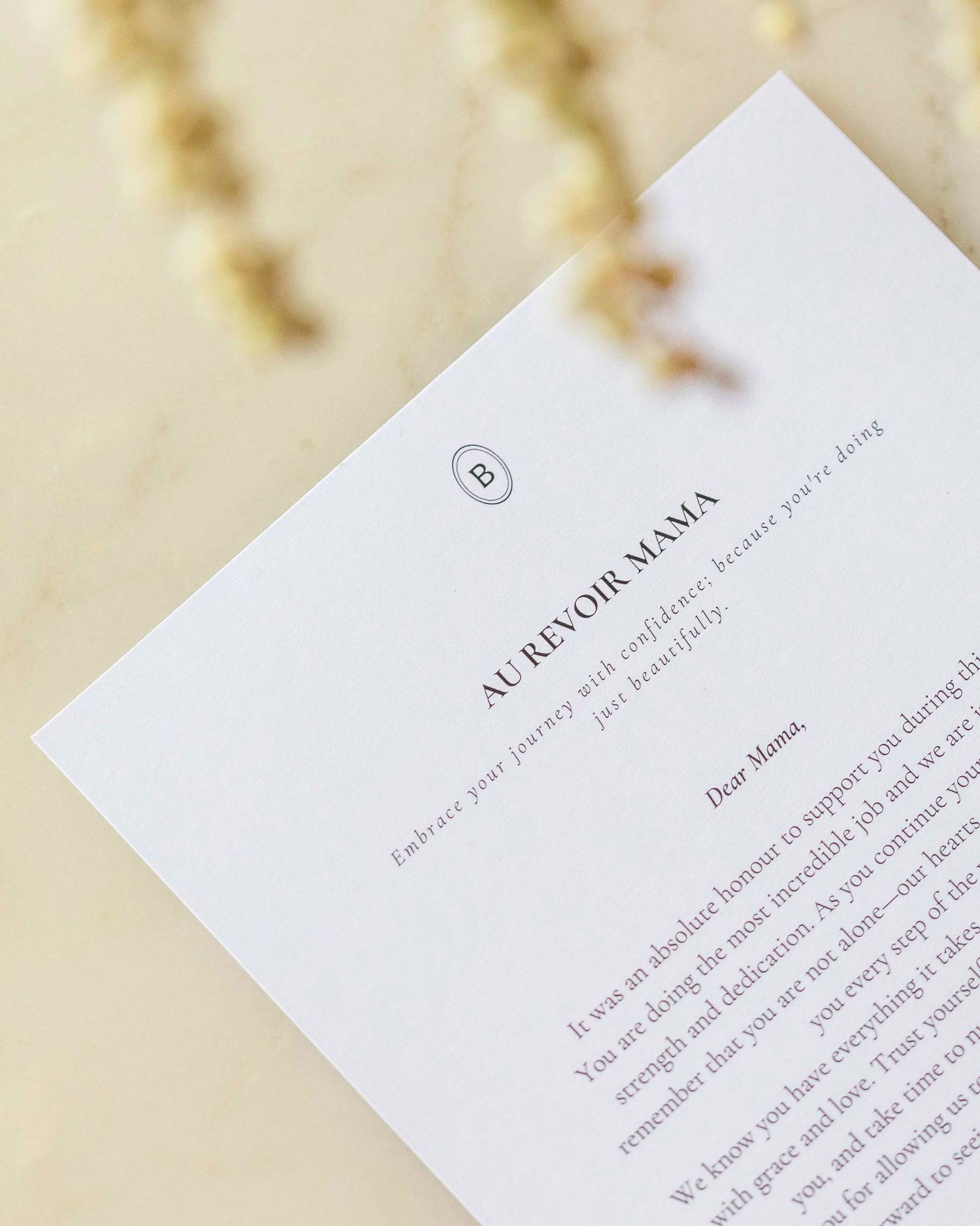 Close-up of elegant 'Borne' letterhead with minimalist branding design.