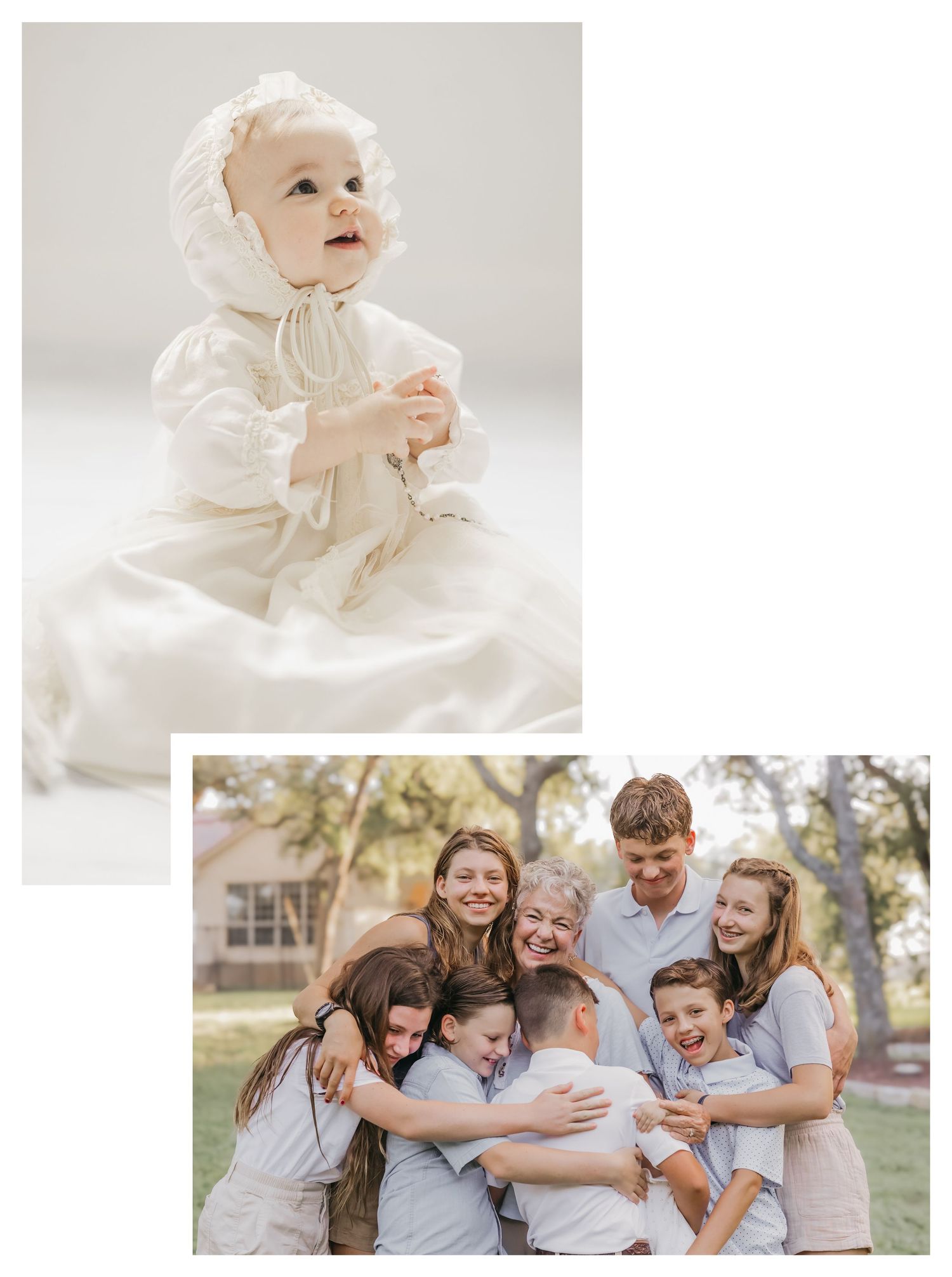 Grandkids hugging their grandma during a warm family photo session in Belton, Texas