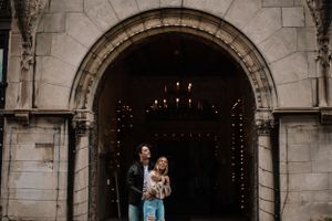 kansas city engagement shoot, couple in archway