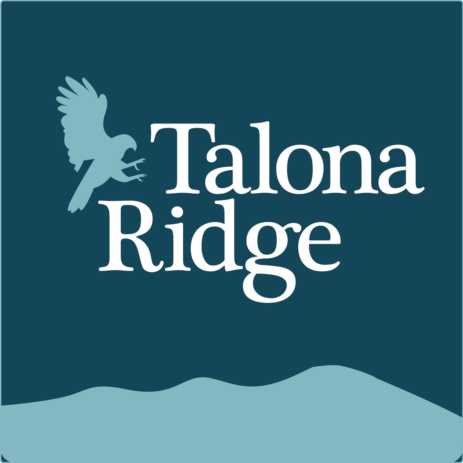 Talona Ridge logo featuring a bird in flight over waves on a teal background.