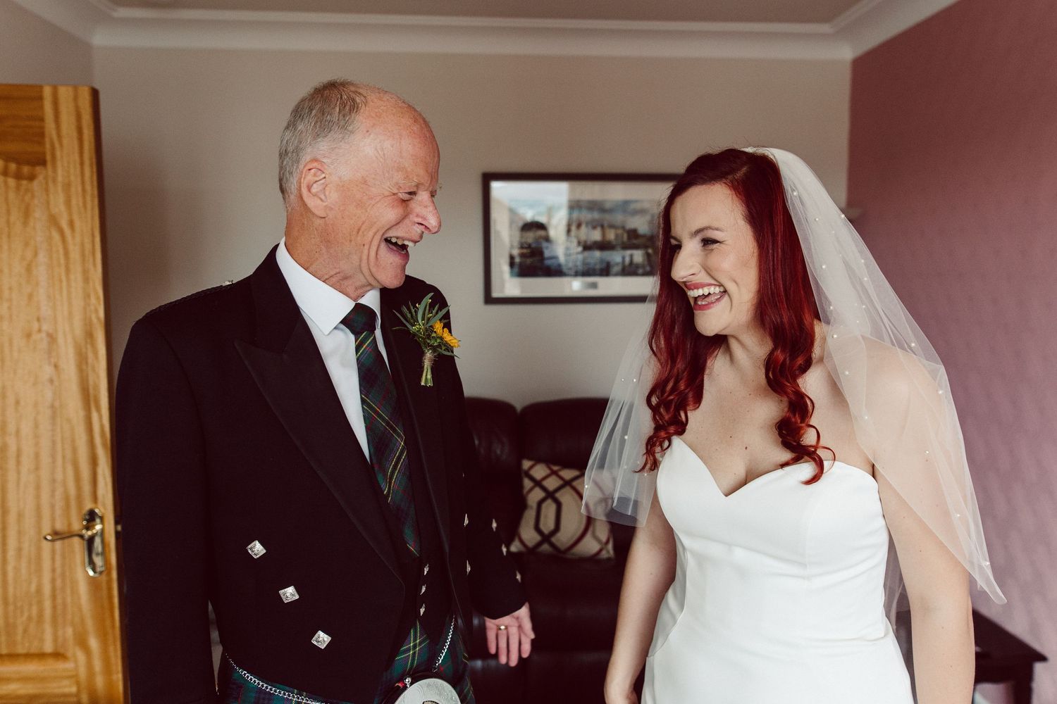 Wedding party members share joyful moments and embraces in a series of candid shots.