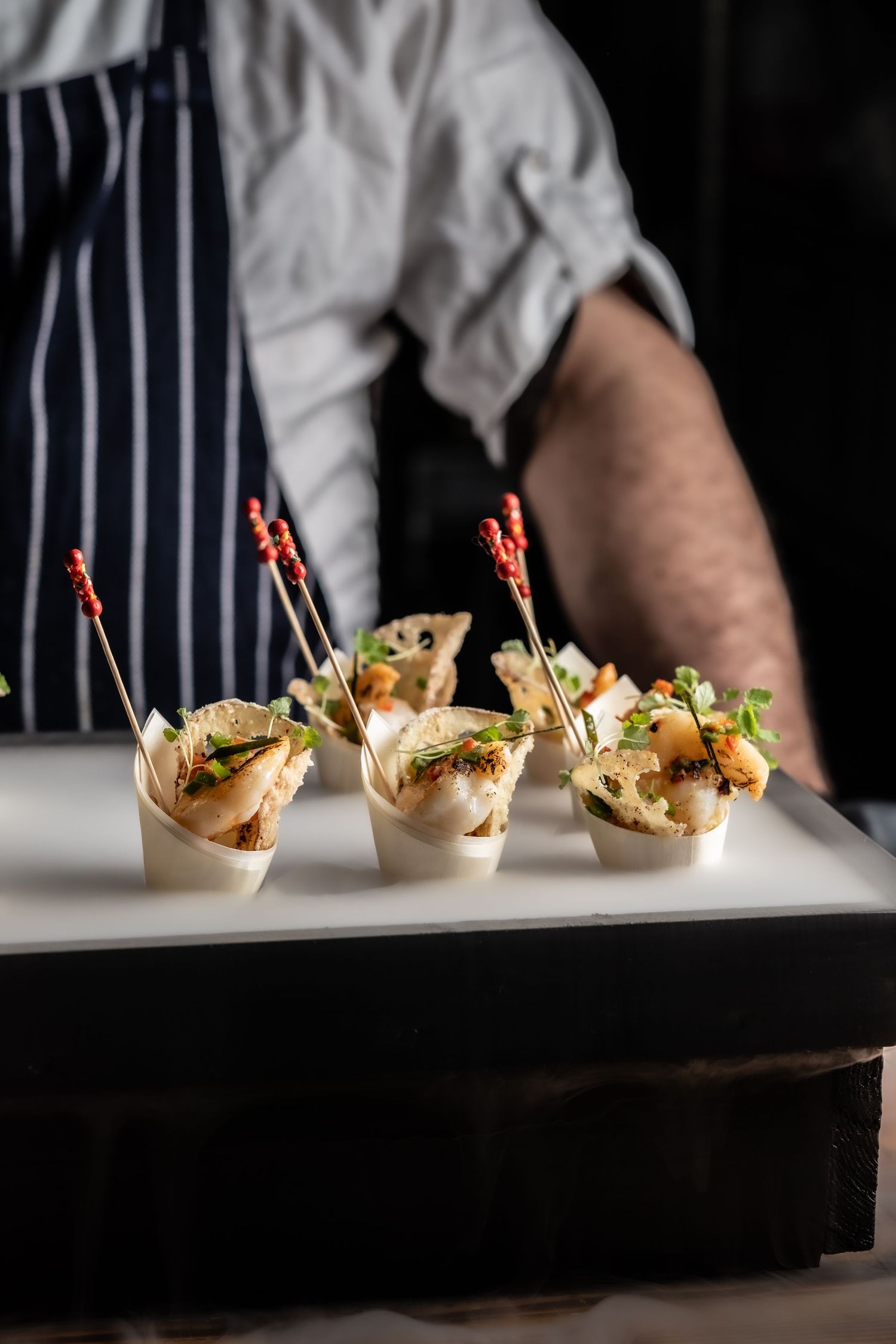 King prawn and lotus canapé for outside catering company Aretsi based in Birmingham