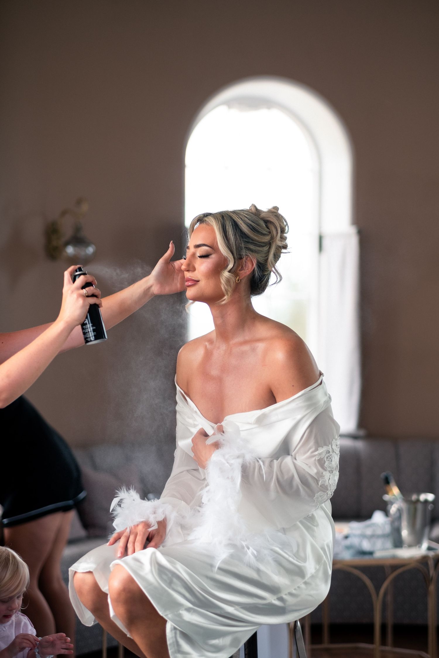 Bridal preparations in honey moon suite at luxury wedding venue Hawkstone Hall and gardens, Shropshire.